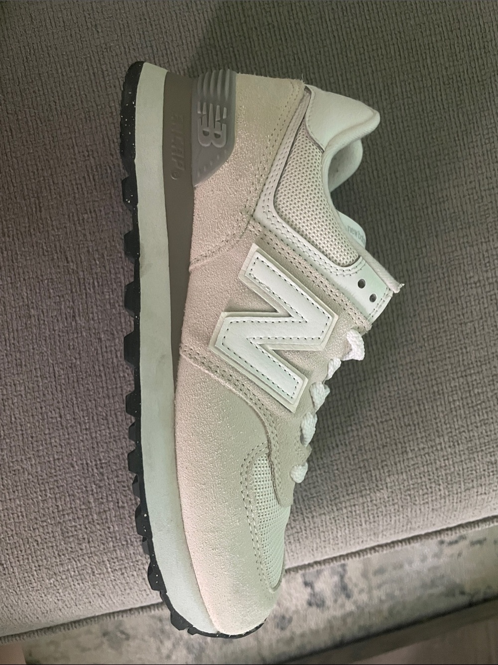 New Balance Beige and White 574 Sneaker